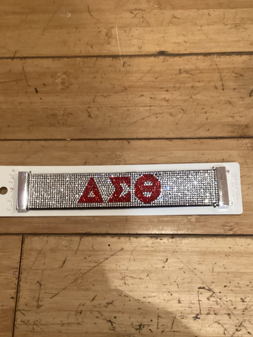 Rhinestone Greek Letter Bracelet - Silver with Red Letters‎